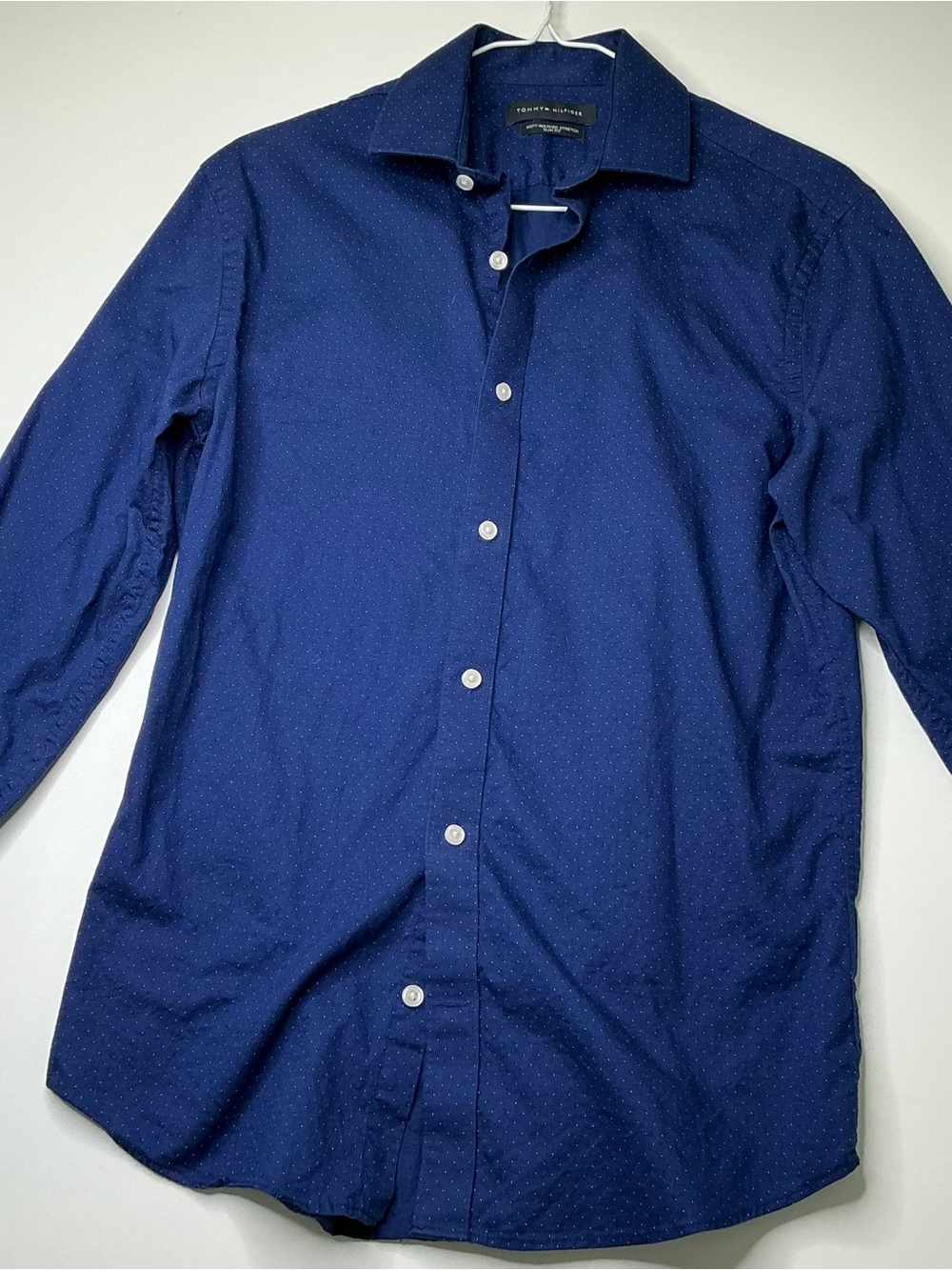 Tommy Hilfiger Shirt Mens Long Sleeve Button Up Blue Polka/Tear Drop Oxford